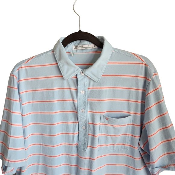 Criquet Men's Polo Size Large Light Blue Striped Soft Pima Cotton Blend - Picture 2 of 9